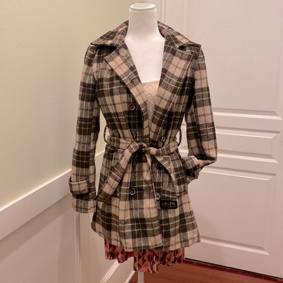 Brown Plaid Pea Coat - Picture 3 of 7